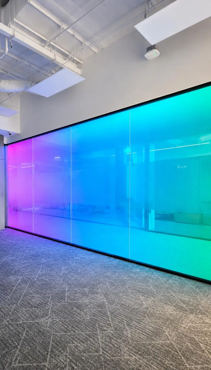 Mapletree: glass wall with rainbow gradient film