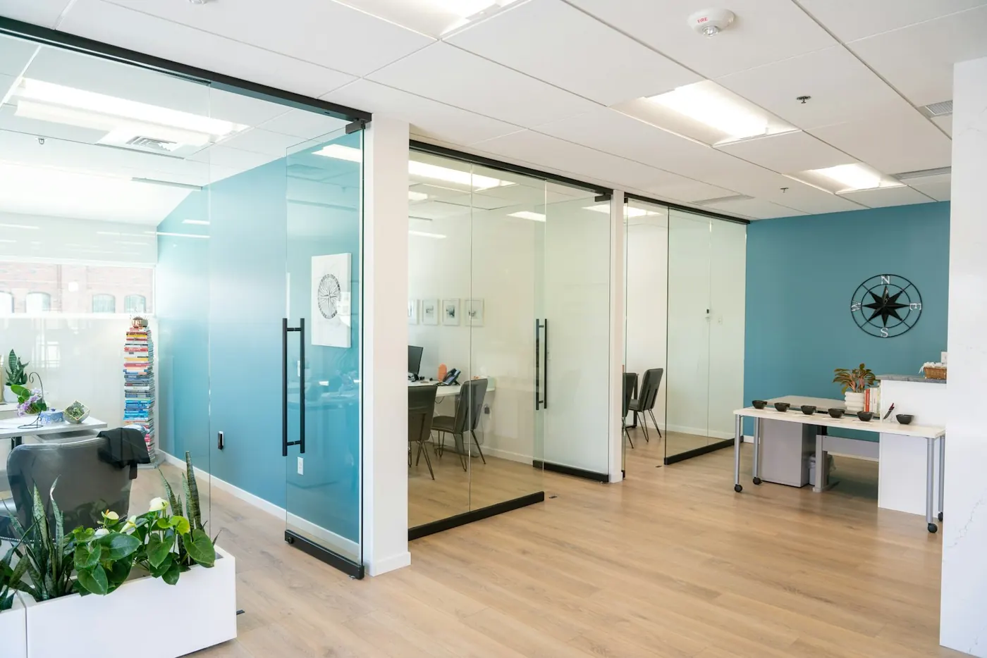 Bright office suite with glass-fronted rooms
